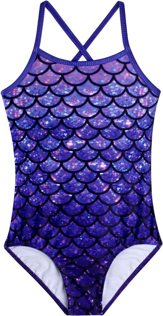 Dolxico Girls Swimsuit One Piece Swimwear Cute Mermaid Bathing Suits for Girls Size 12 Summer Beach Pool Swimming Suits Kids Swimsuits for Girls, Mermaid Purple, 160, Size 12