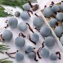 PullCrease 40 Pcs Dusty Blue Velvet Christmas Balls Flocked Christmas Tree Hanging Ornaments Neutral Shatterproof Plastic Velvet Ball for Xmas Tree Decor