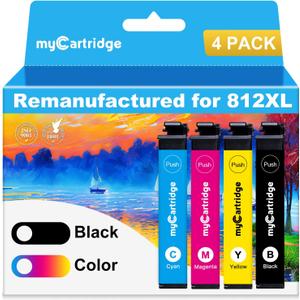 myCartridge Remanufactured for 812XL Ink Cartridge Combo Pack Replacement for Epson 812 Ink Cartridges for WF-7840 Ink Cartridges for Workforce Pro WF-7820 WF-7840 EC-C7000 Printer,4 Pack(BK/C/M/Y)