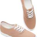 Womens Classic White Sneakers,Low Top White Canvas Shoes,Lightweight Casual Canvas Sneakers (8, Beige)