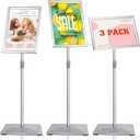 11"x17" Pedestal Poster Stand with Heavy Duty Solid Steel Base, Adjustable Floor Standing Sign Holder for Vertical and Horizontal Display, Silver 3Pack