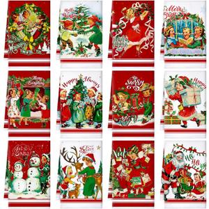 FuWeave 12 Pcs Christmas Kitchen Towels Dish Towels Vintage Winter Snowman Decoration Hand Towels Tea Xmas Dishcloths Christmas Kitchen Decor for Holiday Housewarming Gift, 16 x 24 Inch