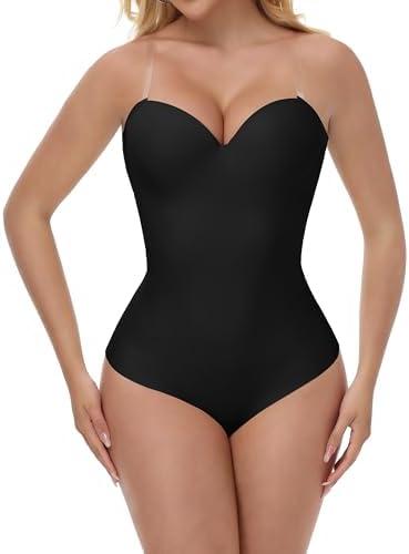SHAPESHE Thong Shapewear Bodysuit for Women Faja Body Shaper Seamless Tummy Control Body Suit with Built In Bra XXL