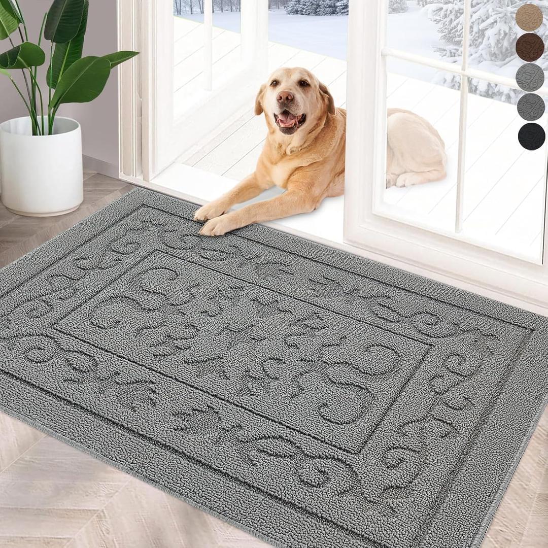 FONEYI Indoor Door Mat 24" x 36", Dirt Trapper Door Mats Non-Slip Entryway Rugs Washable, Absorbent Resist Dirt Welcome Mat, Low Profile Inside Floor Mats for Front Back Door and Entryway, Light Grey