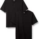 Amazon Essentials Men's Regular-Fit Short-Sleeve Cotton Henley T-Shirt, Pack of 2 (Medium, Black)