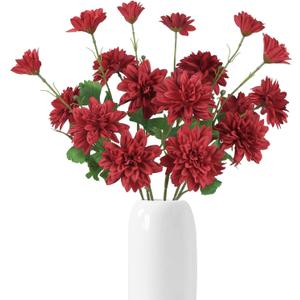 INSUNSIX 6PCS Red Artificial Dahlia Flowers 27.5’’Silk Faux Dahlias Fake Flowers with Stems for Home Wedding Dining Table Party Garden Decoration(Red)