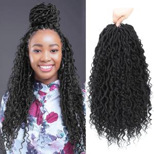 Goddess Locs Crochet Hair 16 Inch Faux Locs Crochet Hair Pre Looped Crochet Hair for Black Women 6 Packs Black Boho Crochet Locs with Curly Ends 1B