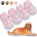 XSY&G Dog Boots, Waterproof Dog Shoes, Dog Booties with Reflective Strips, Rugged Anti-Slip Sole and Skid-Proof, Outdoor Dog Shoes for Small, Medium, Large Dogs 4Pcs Pink-Size 1