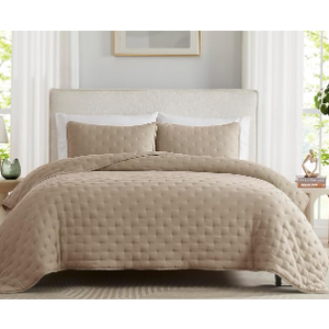 WDCOZY Beige Cloud California Cal King Size Quilt Bedding Sets with Pillow Shams, Oversized Tan Lightweight Bedspread Coverlet, Taupe Camel Soft Cute Bed Cover for All Season