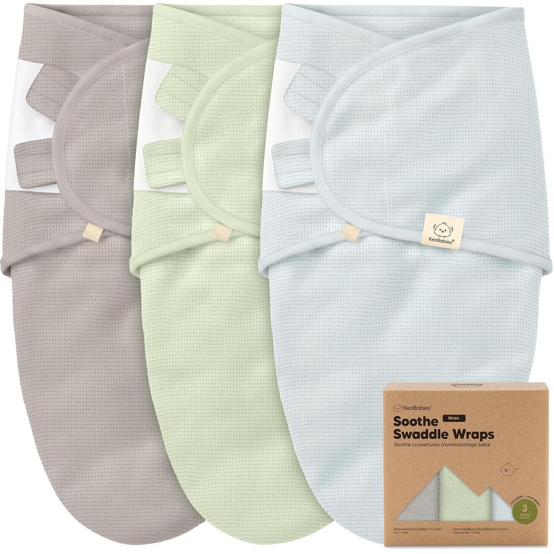 3-Pack Organic Swaddles for Newborns, Baby Sleep Sacks 0-3 Months - Baby Swaddle Wrap, Newborn Wearable Blanket, Infant Sleep Sack for Girls, Boys, Soft & Snug, Large Hook & Loop Closure (Ripple)