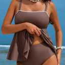 Aleumdr Slimming Swimsuits for Women High Waisted Tummy Control Tankini Set Push Up Bandeau 2 Piece Bathing Suit Dark Brown Large