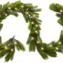 9FT Real Touch Norfolk Pine Garland Christmas with Light Winter Artificial Faux Greenery Garland Table Mantle Stairs Fireplace Wall Decor Outdoor Indoor Porch Home Decorations (Battery Not Included)