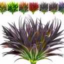 8 Pcs Outdoor Fake Plants UV Resistant Artificial Tall Grass Plants Faux Tropical Flowers Bushes Dcor Fall Winter Summer Planters Patio Front Door Porch Plastic Greenery & Shrubs Decoration,Deep Purple Grass Plant, 8pcs