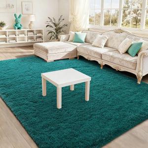 BENRON Fluffy Rugs for Living Room 5x8 Teal Green, Washable Large Area Rugs for Bedroom Dining Table Office Kids Nursery Room, Washable Indoor Floor Carpets, Size: 5' x 8' (Rectangular)
