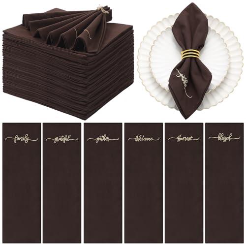 12 Pack Thanksgiving Cloth Napkins Bulk Embroidered Christmas Cloth Napkins Holiday Table Decorations Xmas Party Gifts for Dinners Parties(Brown)