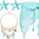 4 Pcs Mermaid Costume for Women Mermaid Crochet Skirt Swimwear Cover up Beach Necklace Starfish Hair Clip (Blue)