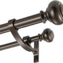 Double Curtain Rod 36-72 Inches with Aluminum Alloy Brackets, Adjustable 1-Inch Front and 5/8 Inch Back Double Window Drapery Rod, Heavy Duty Telescoping Rod with Classic Finials, Antique Brown