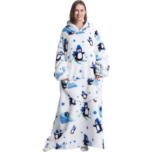 Blanket Hoodie Long,Extra Long Wearable Blanket Oversized Hoodie Blanket Hoodies for Women Snuggle Blankets for Women (Penguin)