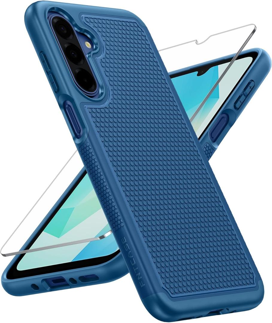 FNTCASE for Galaxy A17/A16 5G Phone Case - Samsung A17 Military Grade Drop Protection, 14ft Drop Tested, Screen Protector Included, Anti-Slip Matte Textured, TPU+PC Dual Layer Shockproof Cover (Blue)