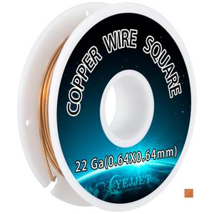 YEJJET 22 Gauge Copper Wire Square - 0.64mm Dead Soft Jewelry Wire, 50 Feet - Pure Copper Craft Wire for Jewelry Making, Wrapping, Beading, DIY Projects