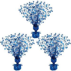 Crowye 3 Pieces Metallic Foil Spray Centerpiece Valentine's Day Table Decoration Party Star Burst Centerpieces Fall Table Decor for Birthday New Year 2026 Party Holiday(Blue)