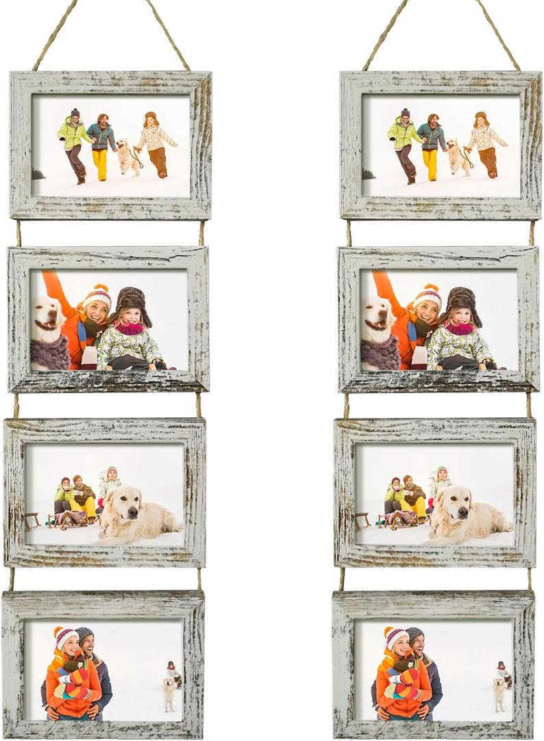 SESEAT 4x6 Wall Hanging Picture Frames Collage with 8 Opening Distressed White Frames,2 Packs