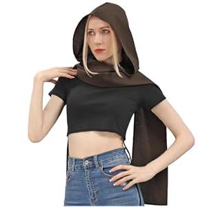 HidmFaw Renaissance Hooded Shawl Medieval Hood Scarf Apocalyptic Linen Wrap Cowl Vintage Distressed Ren Faire Costume