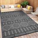 Outdoor Rug 9x12 Modern Striped Geometric Area Rugs for Indoor and Outdoor Patios and Porches - Waterproof, Washable, Non-Shedding, Easy-to-Clean Outside CarpetBlack/Grey