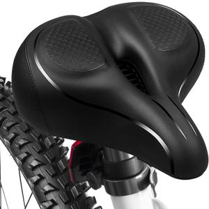MSDADA Oversized Bike Seat, Comfortable Wide Bike Seat Cushion for Men Women, Excercise Bike Seat Replacement for Stationary/Exercise/Indoor/Outdoor/Mountain/Road Bikes (Black)
