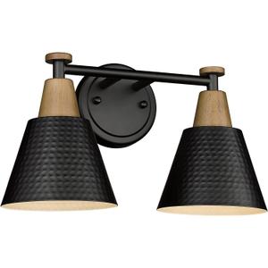 FEMILA Black Bathroom Light Fixtures, 2-Light Bathroom Vanity Lights Over Mirror with Hammered Metal Shade, Modern Wall Sconces Lighting for Kitchen Bedroom Living Room, 4FG59B-2W BK (15")