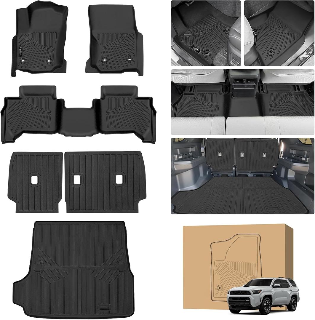 Peleus Floor Mats for Toyota 4Runner 2025+ 5Seats (Not for Hybrid/EV) Floor mats,TPE All Weather Protection Car Floor Liners with Cargo Liner Backrest Mat for All New Toyota 4Runner