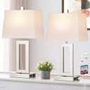 Table Lamp Set of 2 with USB C+A Ports & AC Outlet, Bedside Lamps, Modern Bedroom Lamps, Silver Lamps for Night Stands Bedroom Living Room,Nightstand Lamp