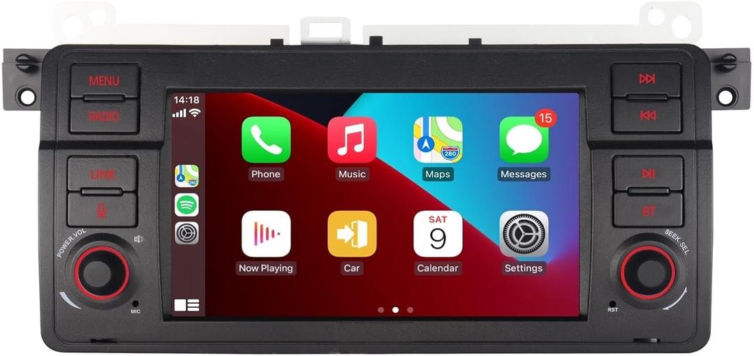 Car Stereofor BMW E46 3 Series 1999-2004 Compatible with Wireless Carplay/Android Auto with IPS Touch Screen/Bluetooth/Mirror Link/FM/AM/USB/High Power