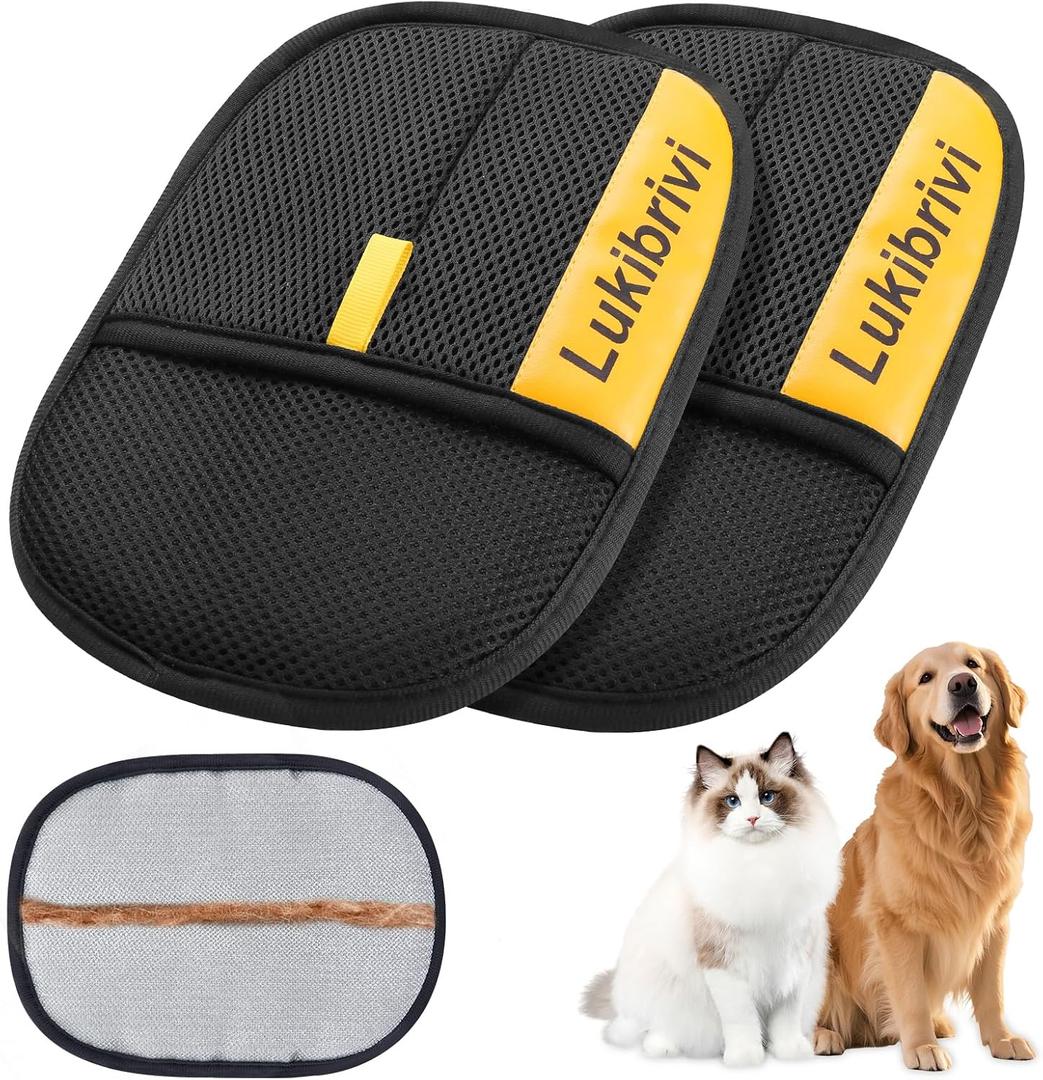 2 x Pet Hair Removal Glove for Dogs & Cats - Upgraded Reusable Electrostatic Pet Hair Glove, Gentle Grooming Mitt, Pet Hair Remover Tool for Laundry, Couch, Carpet & Car Seat,2 Pack