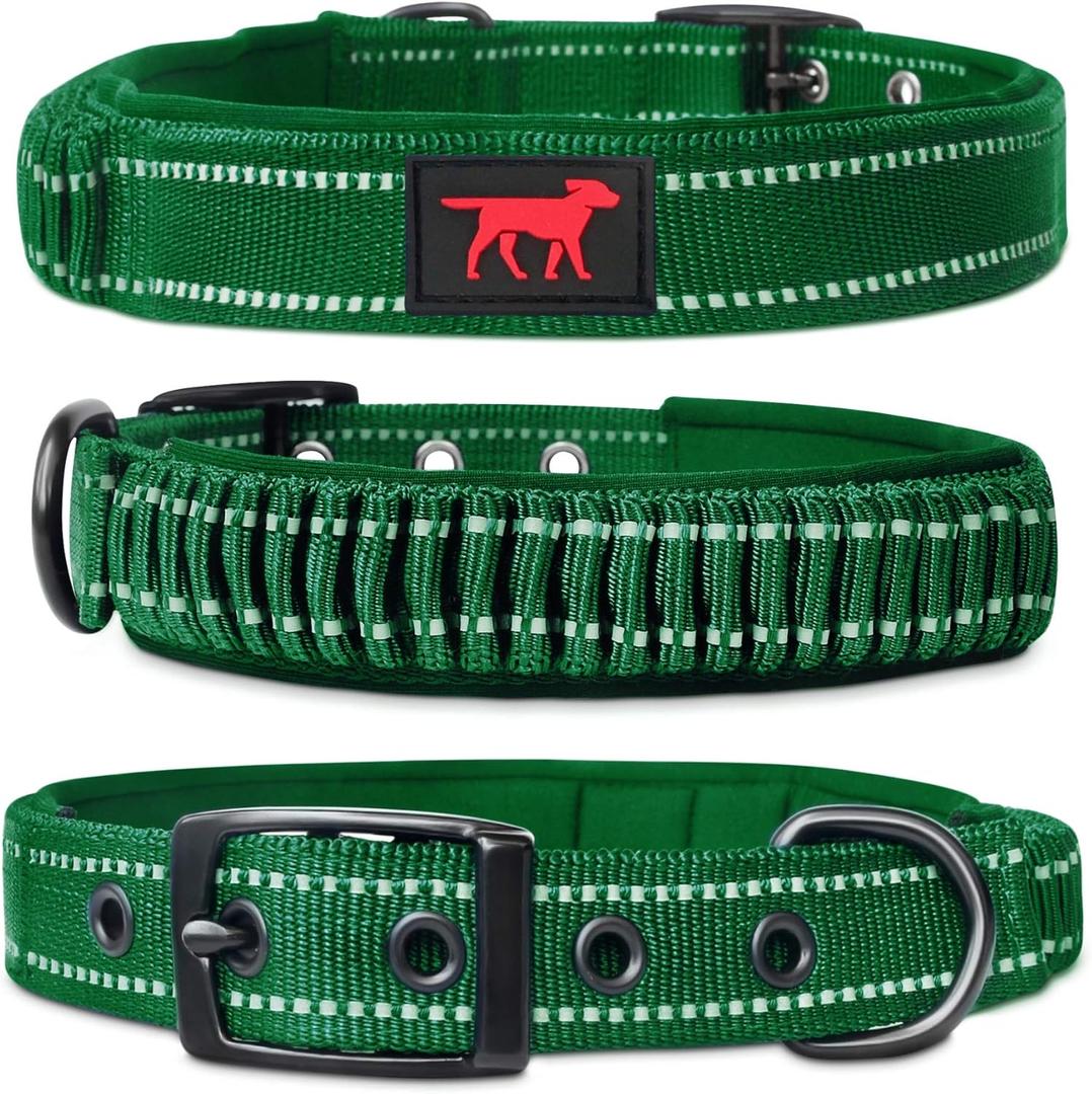 Heavy Duty Dog Collar With Handle | Ballistic Nylon Heavy Duty Collar | Padded Reflective Dog Collar With Adjustable Stainless Steel Hardware | Convenient Sizing for All Breeds (Medium/Large (14 - 18" Neck))