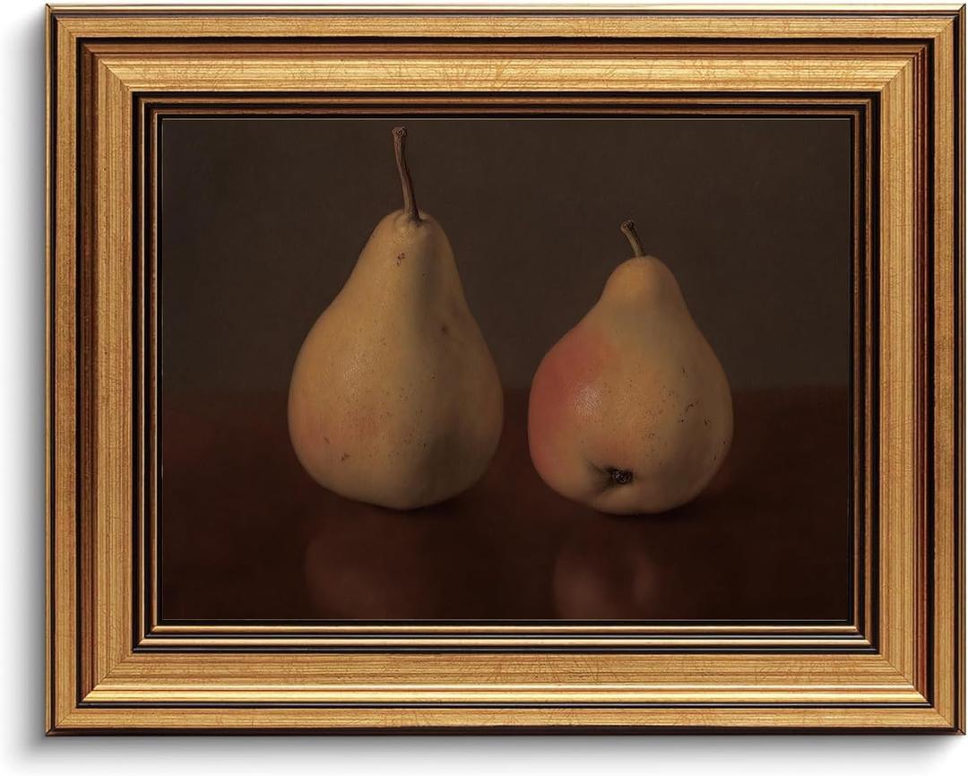 Gold Framed Wall Art Vintage Canvas Wall Art Pear Fruits Shelf Decor for Kitchen Artwork Prints Picture for Living Room Bedroom Farmhouse Bathroom Office Decor, 8x10