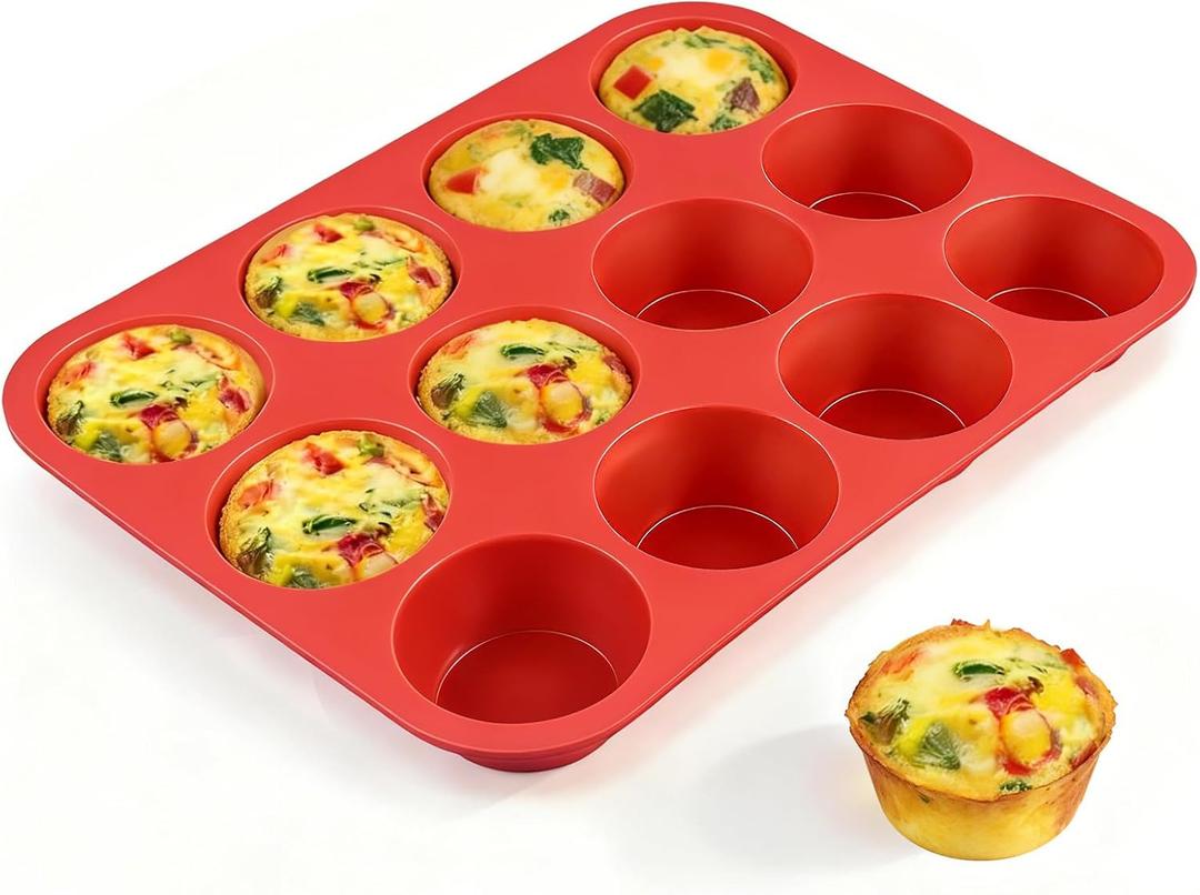 CAKETIME 12 Cups Silicone Muffin Pan - Nonstick Cupcake Pan 1 Pack Regular Size Silicone Mold for Baking