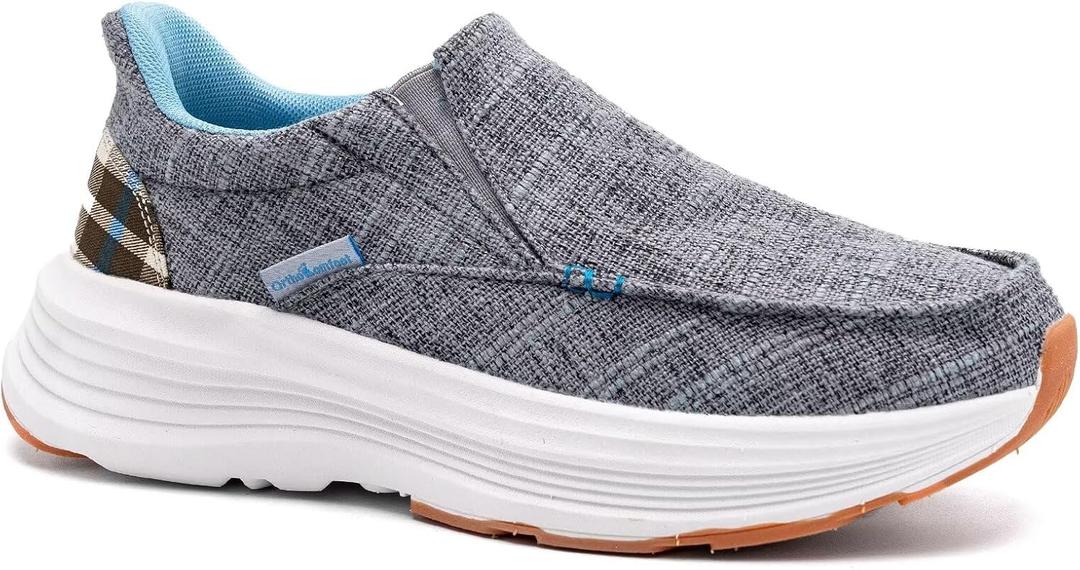 OrthoComfoot Women's Orthopedic Slip On Loafers: Comfortable Orthotic Walking Shoes with Arch Support for Plantar Fasciitis, Canvas Thick Sole Loafers for Foot and Heel Pain Relief (Gray)