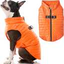 Gooby Puffer Vest Dog Jacket - Orange, Medium - Ultra Thin Zip Up Wind Breaker with Dual D Ring Leash Water Resistant for Small to Medium Dogs (Medium chest (18"))