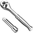 1/4-Inch Drive Ratchet Wrench, 90-Tooth Quick-release Reversible Ratchet Wrench with an Extension Bar(2 inch), 5" Long Socket wrench, 4-Degree Swing, Full Polished,Cr-Mo Head For Gifting,Repairing