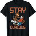 Stay Curious Monkey Reading Funny Book Lover Bookworm Kids T-Shirt Size S