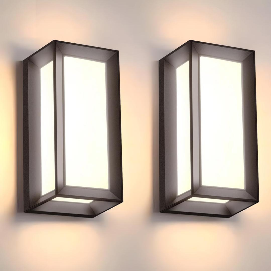 wowlite Modern Outdoor Wall Lights 2 Pack, LED Outdoor Wall Sconce 3 Colors Changeable, Matte Black Exterior Lighting Fixtures, IP65 Waterproof Outside Lights for House Porch Front Door (BK-1851)