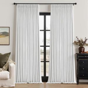 Snow White Linen Blackout 120 Inch Curtains for Living Room 2 Panels Set Pinch Pleated Back Tab Drapes Farmhouse Thermal Insulated Full Black Out Curtains 120 Length High Ceiling to Floor 50x120