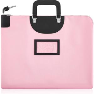 Fuyoooo Women Pink Money Bag with Lock and Handle, 19 W x 15 H Courier Bag Bank Bags with Zipper Metal Pop up Lock for Money, Coins, Currency, Checks & Documents