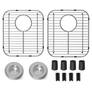 2Pack Stainless Steel Kitchen Sink Grid,13.2" x 11.6" x 1.2" Sink Protectors With Rear Drain Hole,Sink Rack for Bottom of Sink, Anti-rust Metal Sink Bottom Grid With 2Pack Sink Strainers