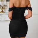 LovelyWholesale Off The Shoulder Mini Dress Sexy Mesh Bodycon Ruched Dresses Cocktail Party Club (Black, M)