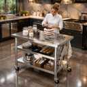 Stainless Steel Kitchen prep and Work Table with Wheels,40x24in,Multi-Size