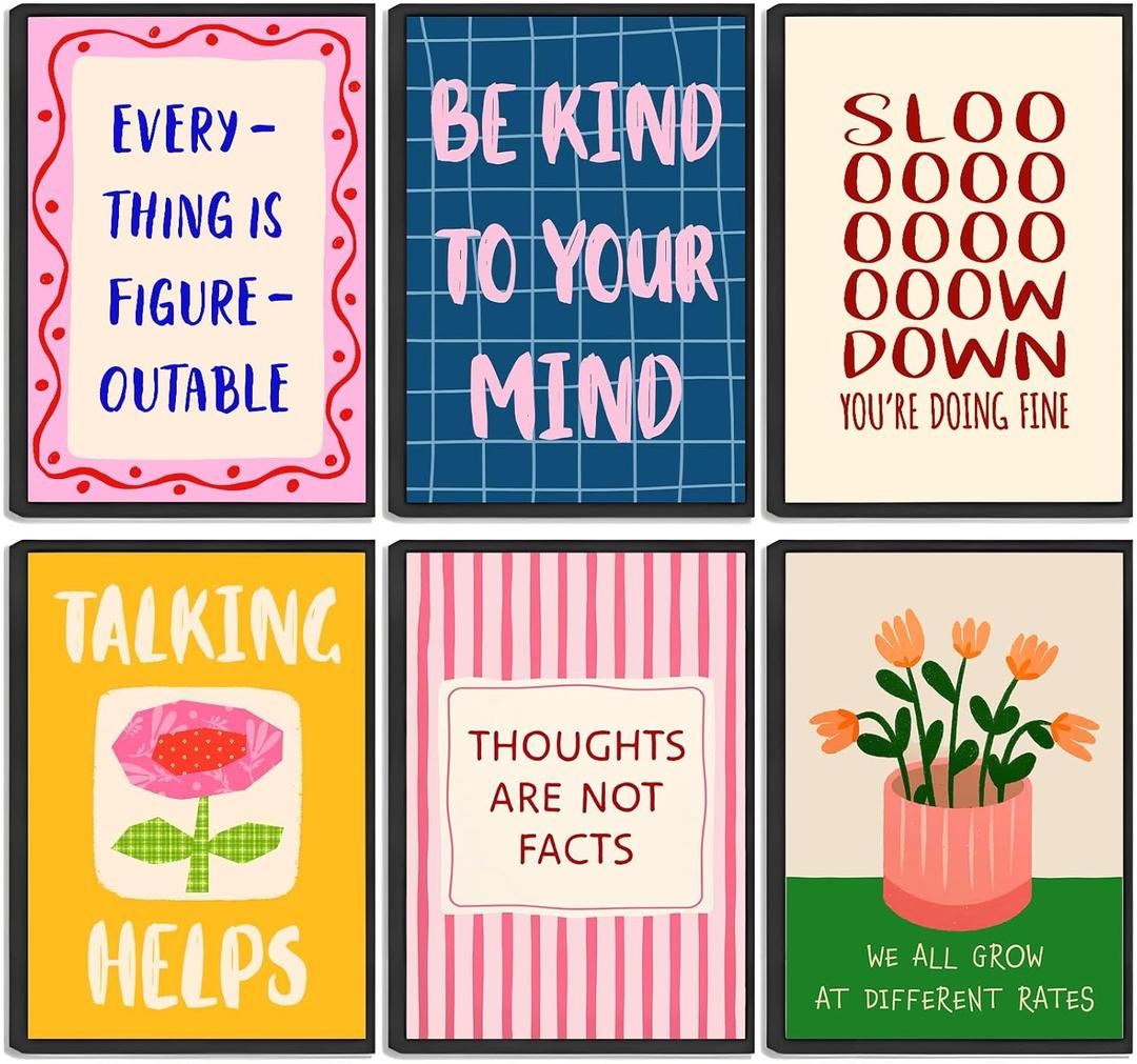 6 pcs Motivational Psychology Wall Decor Mental Health Posters Bohemian Style Therapy Office Wall Art Inspirational Positive Quotes canvas prints for Counseling Office living room bedroom 8*10 Posters