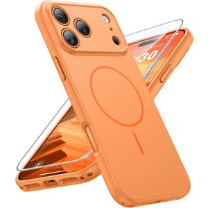 FNTCASE for iPhone 17 Pro Max Case: [Compatible with Magsafe] Solid Orange Matte 17 Promax Magnetic Phone Cover with [Full Camera Protection] [Screen Protector] Military Grade Shockproof Protective
