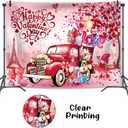 IADIUENOG Happy Love Day Pink Backdrop 8x6ft Red Truck Love Tree Anniversary Holiday Love Heart Balloon Romantic Lover Background Wedding Party Decorations